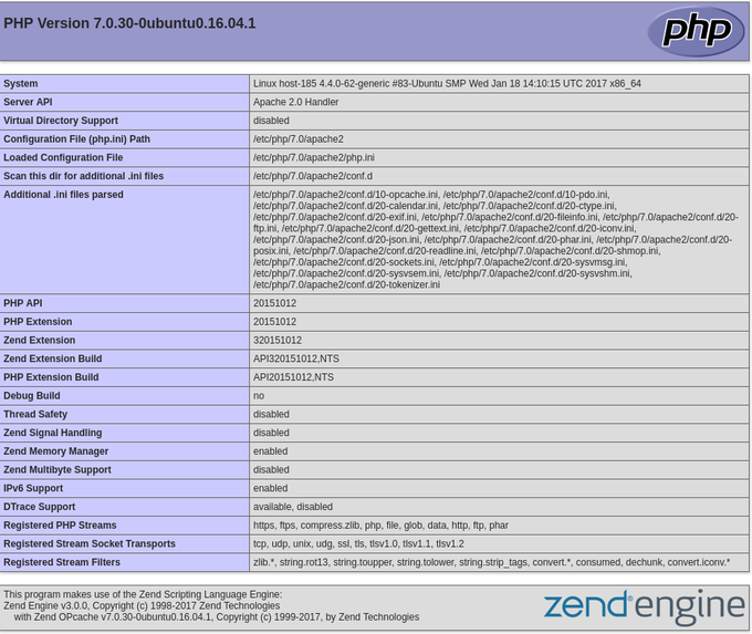 Apache PHP info phpinfo()