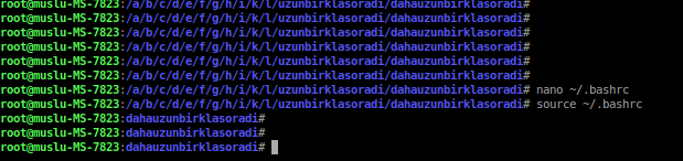 Linux terminal uzun klasör adını gizlemek