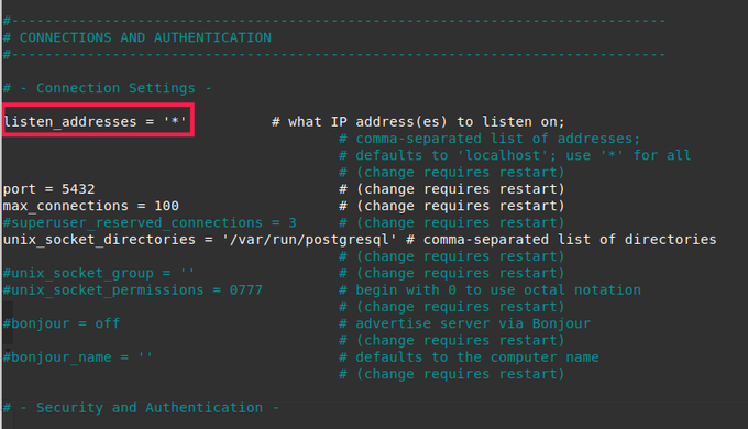 postgresql listen addresses