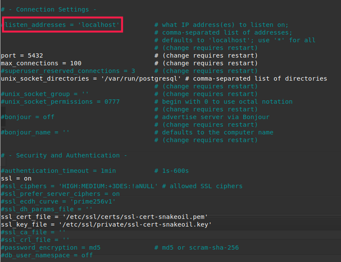 postgresql listen addresses
