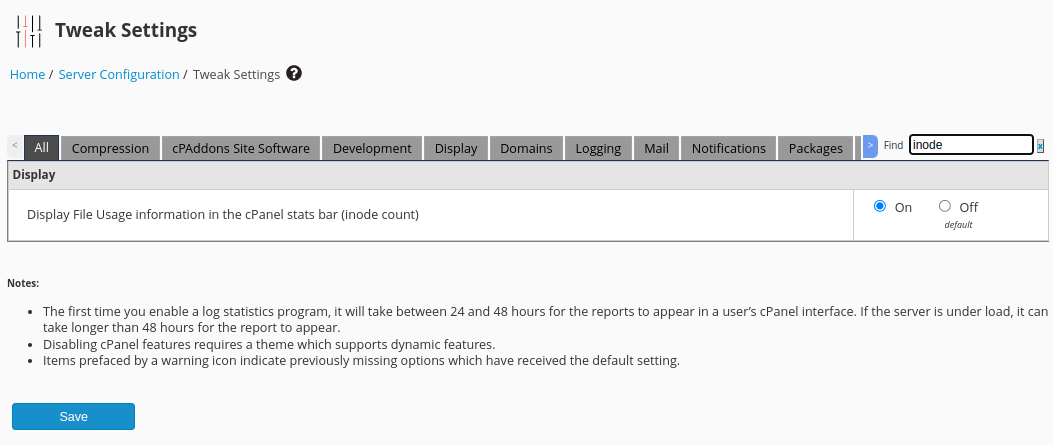 display-inode-limit-on-cpanel