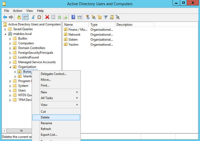 Active Directory’de Organization Unit’i Silmek - 7