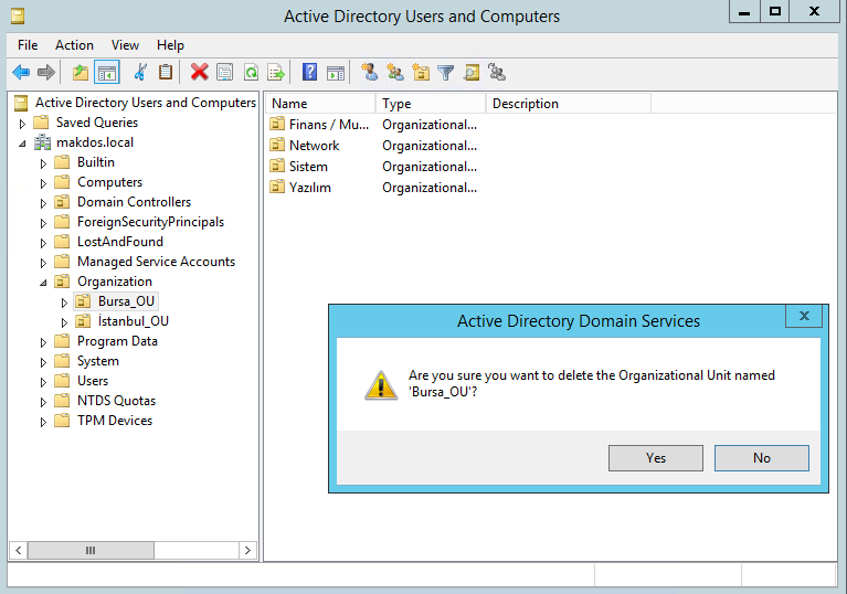 Active Directory’de Organization Unit’i Silmek - 8