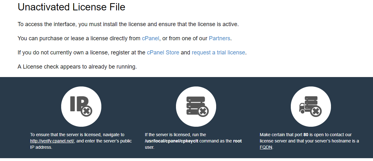 cPanel Unactivated License File