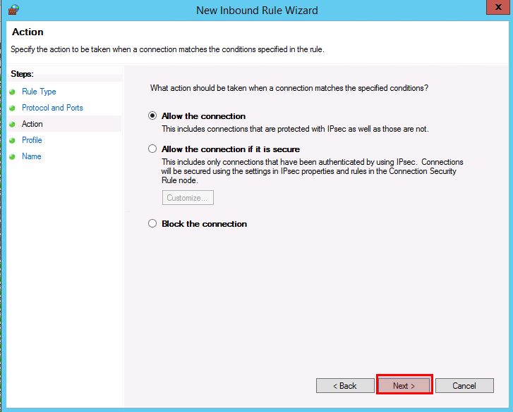 action_allow_the_connection_new_inbound_rule_wizard_windows_firewall_with_advanced_security