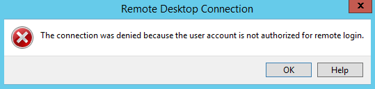 The connection was denied because the user account is not authorized for remote login - 1