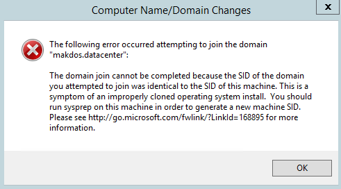 The domain join cannot be completed because the SID of the domain - 1