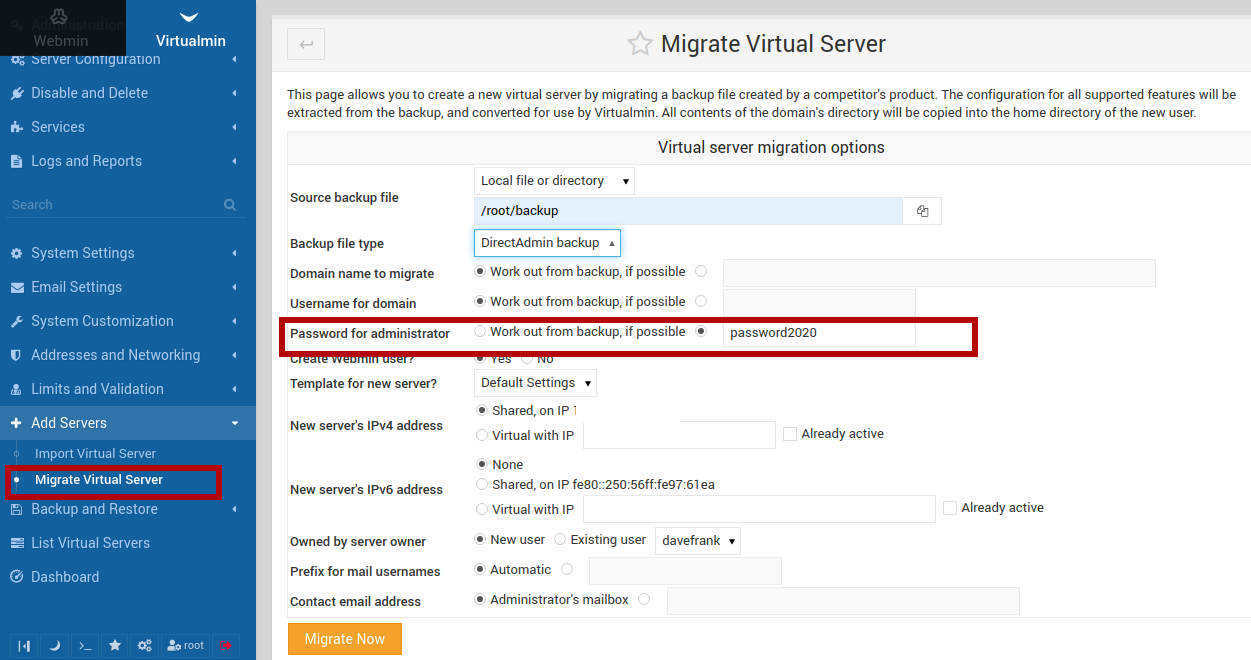 virtualmin-migrate-virtual-server-password-for-administrator