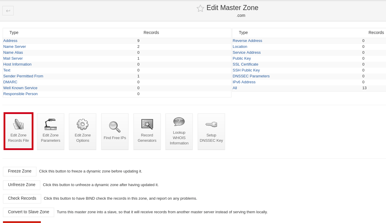 edit master zone webmin