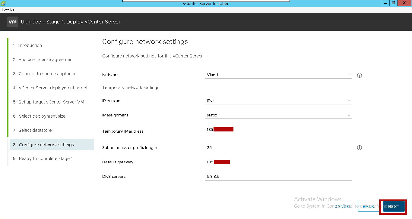 configure-network-settings-upgrade-vcenter-7
