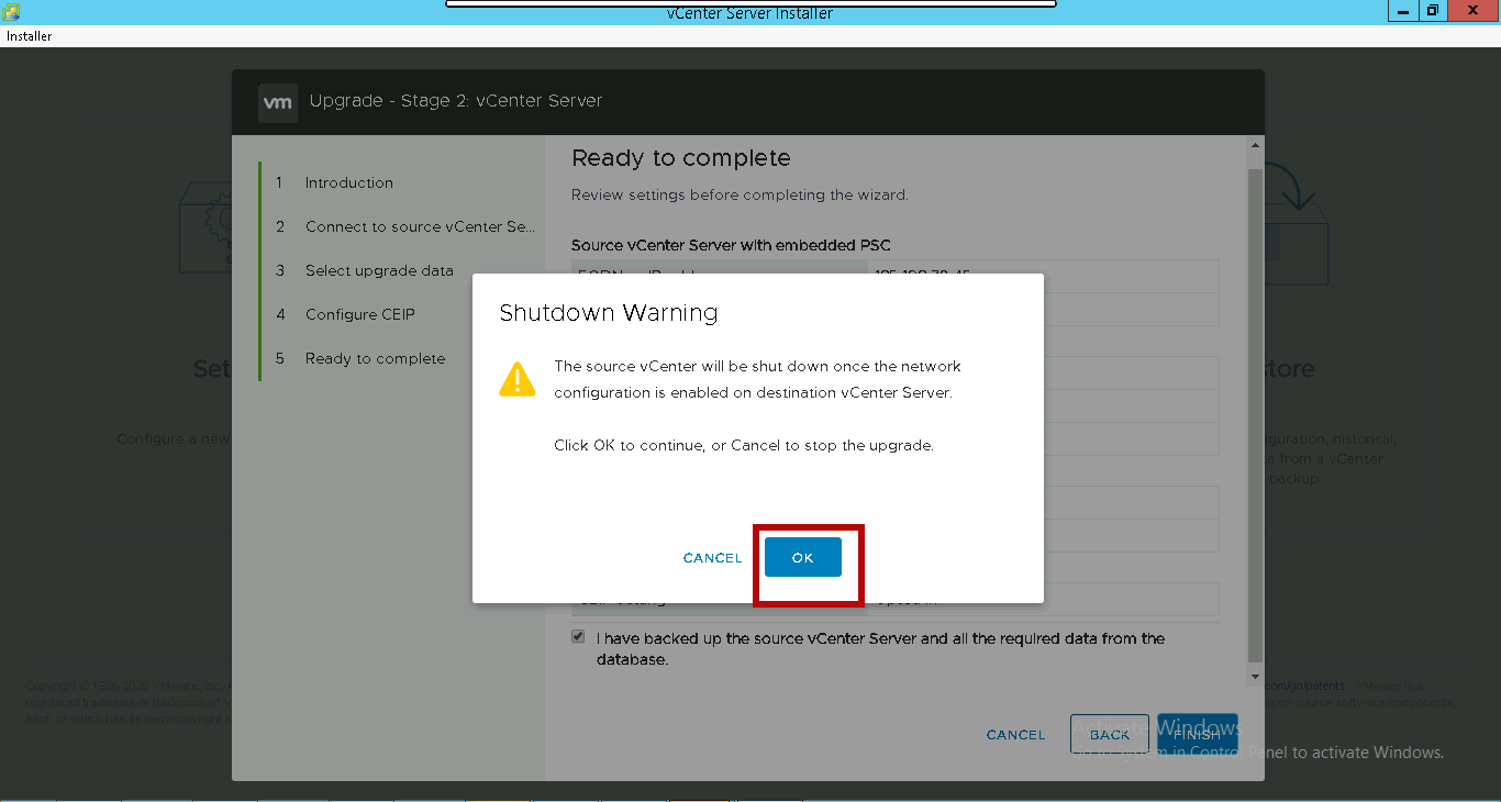 the-source-vcenter-will-be-shut-down-once-the-network-configuration-is-enabled-on-destination-vcenter-server