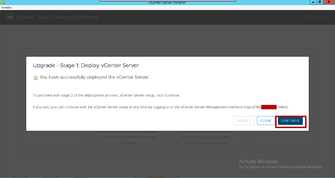 upgrade-stage-1-deploy-vcenter-server-successfull