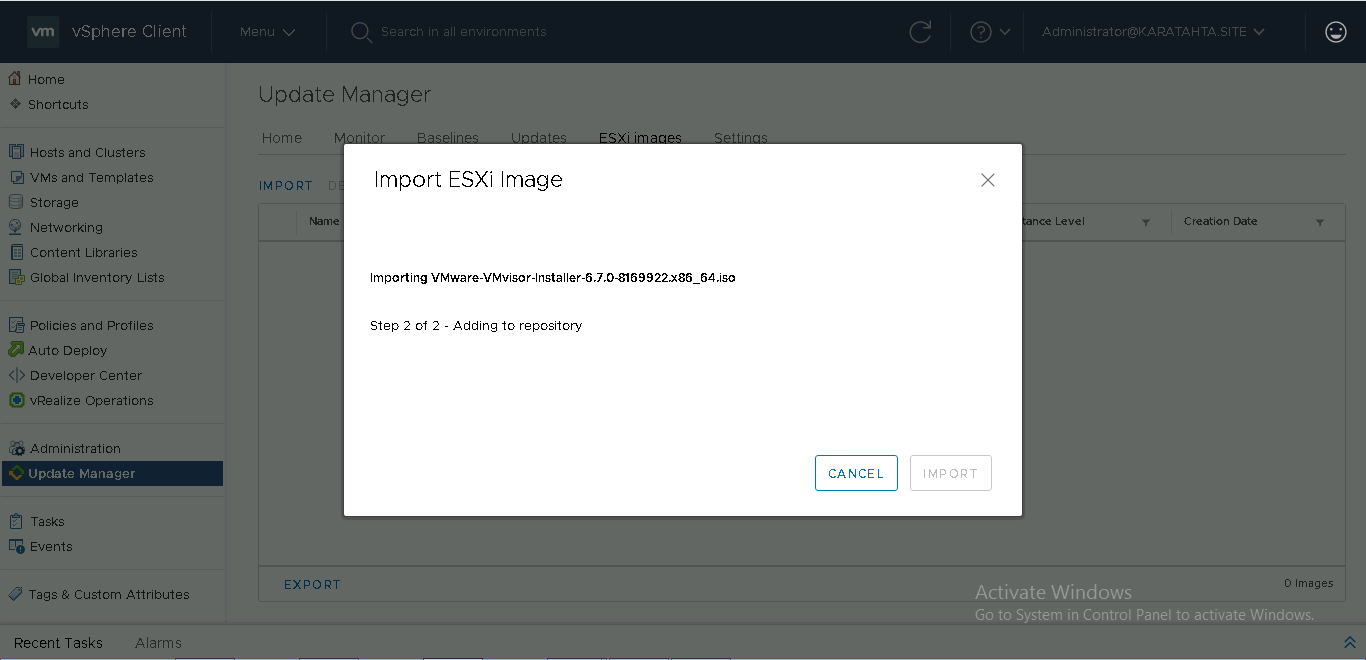 vcenter-6.7-update-manager-importesxi-6.0-image