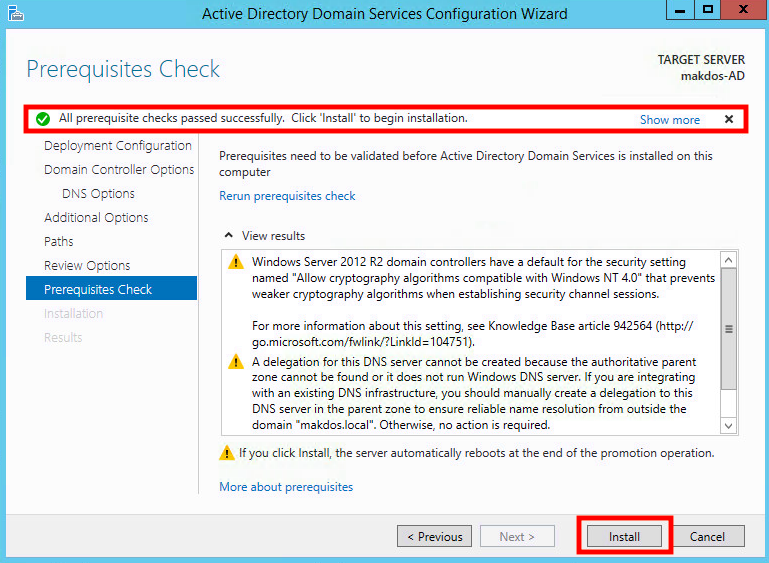 Windows Server 2102 R2 Active Directory Kurulumu - Prerequisites Check