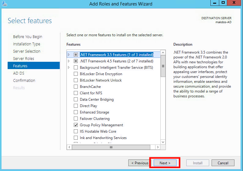 Windows Server 2102 R2 Active Directory Kurulumu - Features