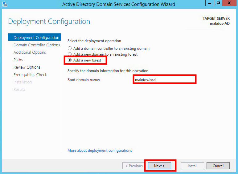 Windows Server 2102 R2 Active Directory Kurulumu - Deployment configuration
